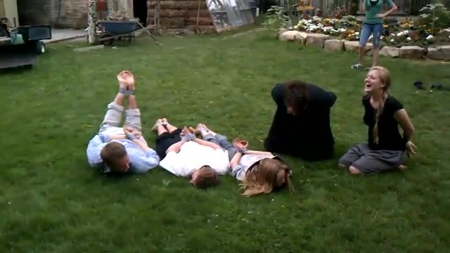 funny family game with duct tape