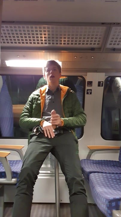 German twink jerks off in the train