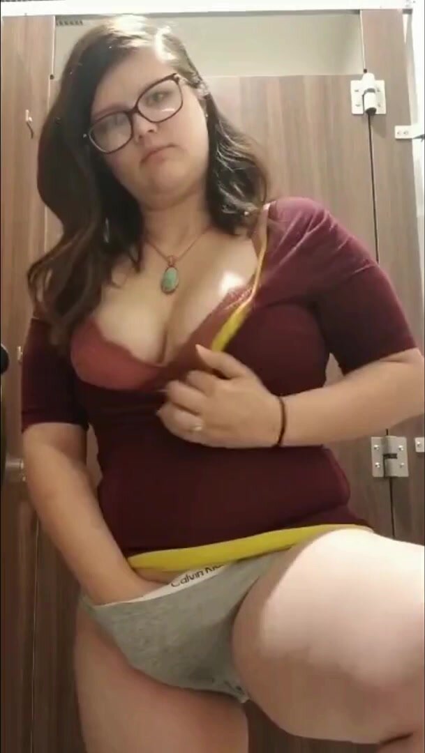 cute chubby girl masturbates in public bathroom