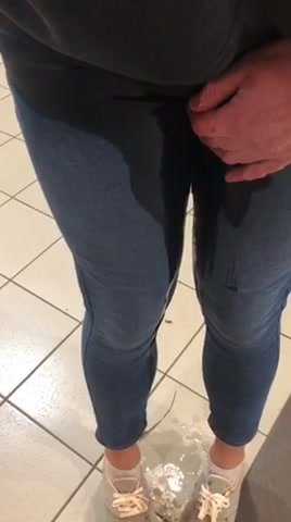 Crossdress public jeans wetting and rewetting
