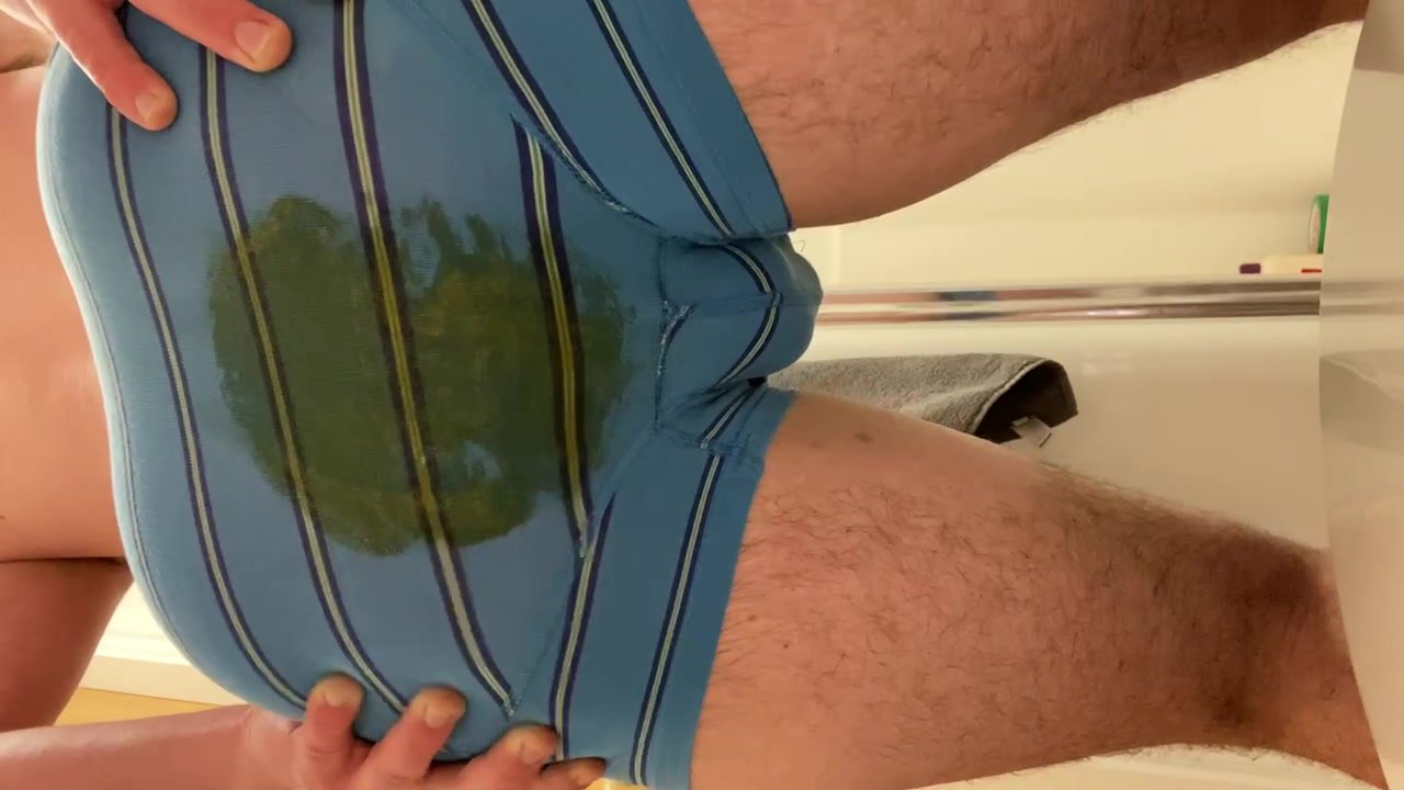 Desperate shit in blue boxers