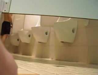 Spied on buff college student jacking off in urinal