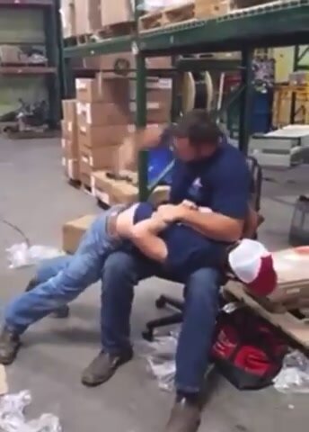 Straight guy spanked at work