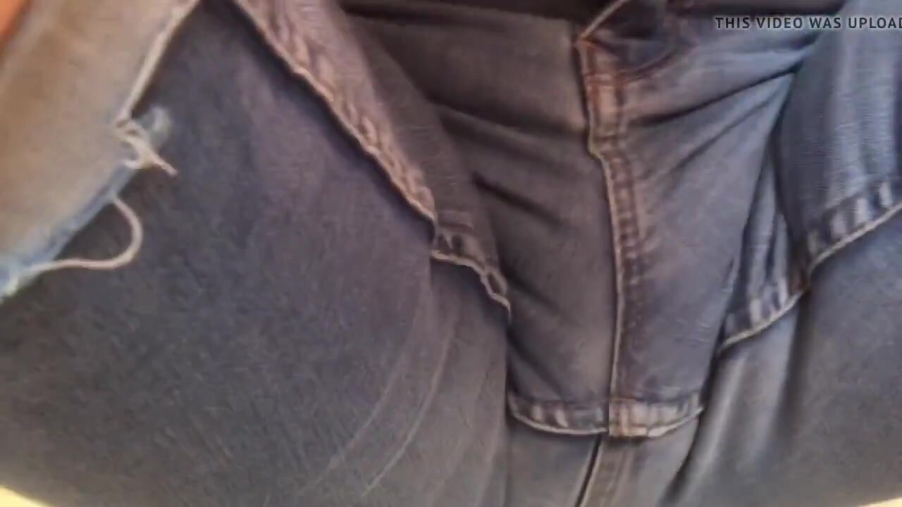 Closeup denim shorts pee