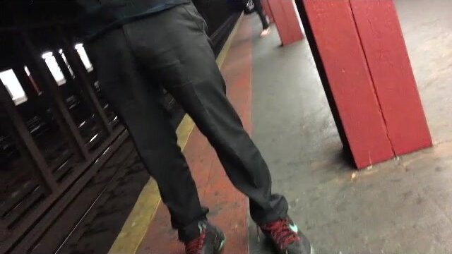 Guy with a huge bulge waiting for the metro