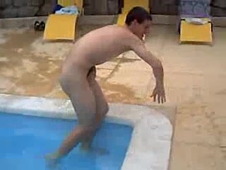 Guys playing around pool ones naked