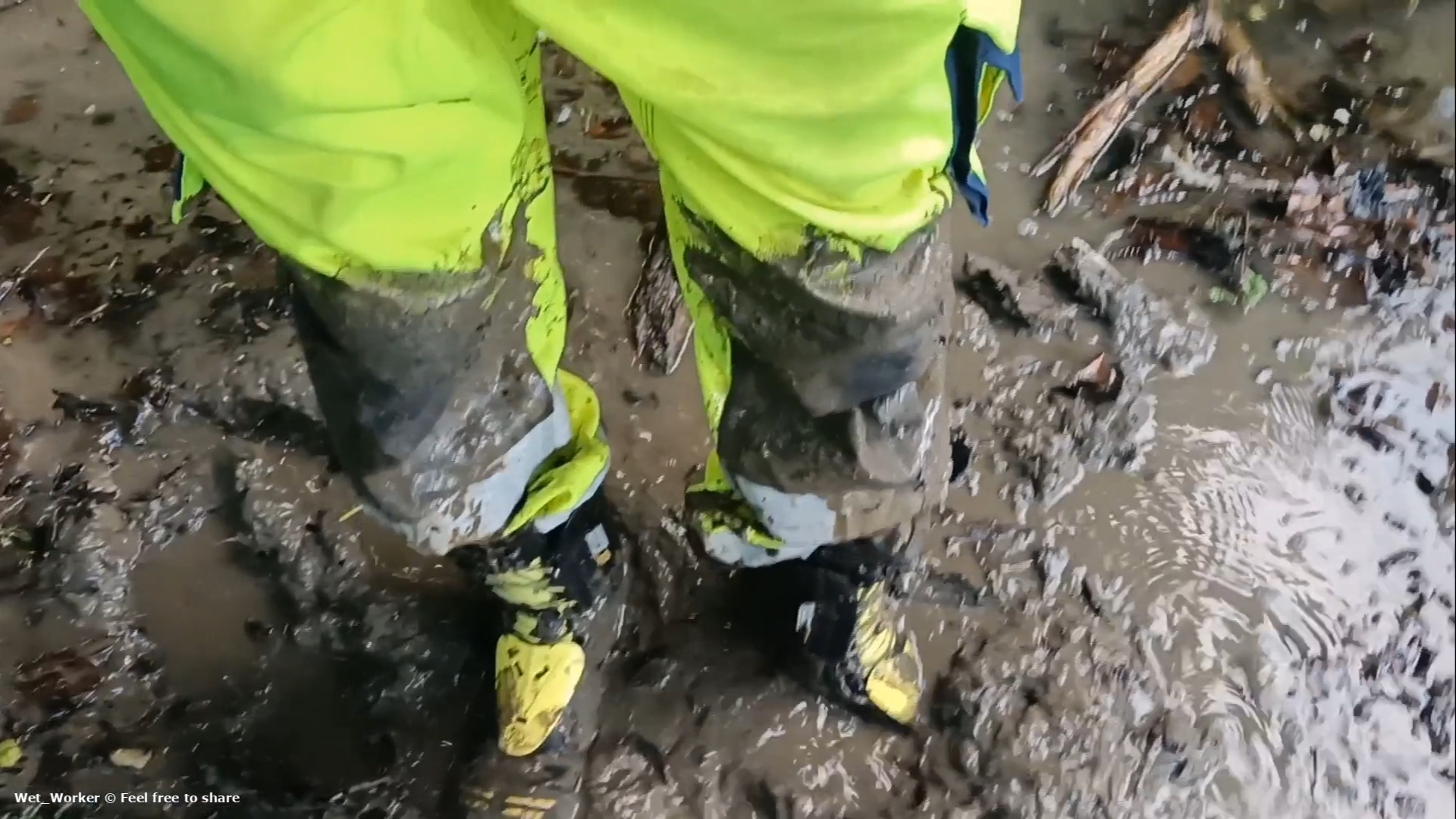 After work piss & mud fun while wearing full work gear