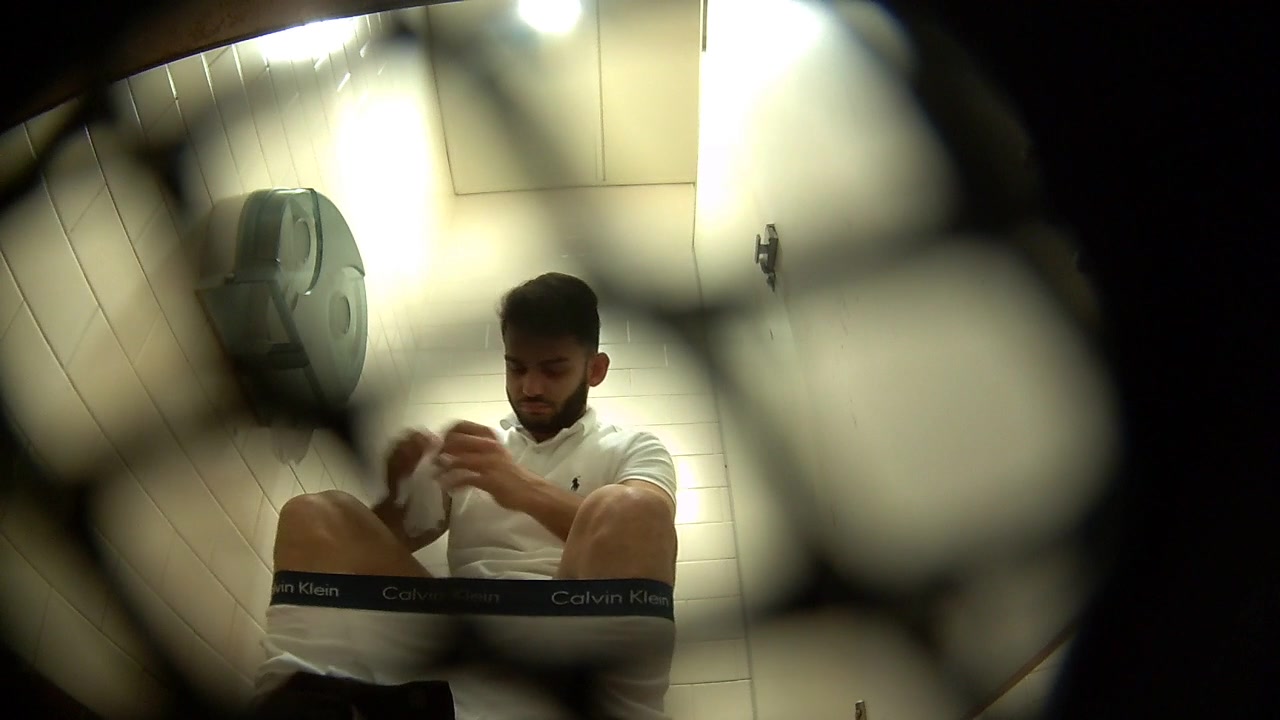 Cute young bearded guy on toilet SPY
