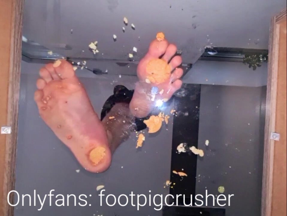 Underglass barefoot crushing crunchy stuff