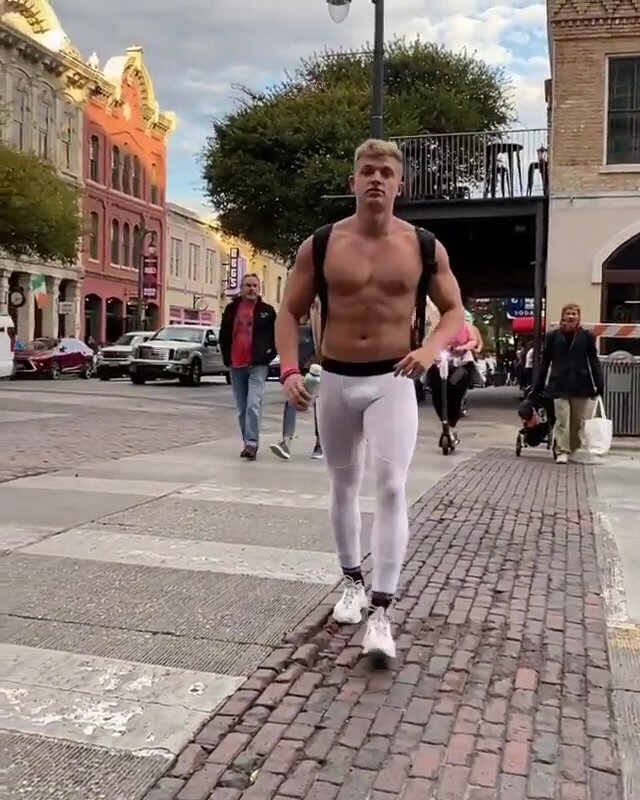 small bulge in his white leggings