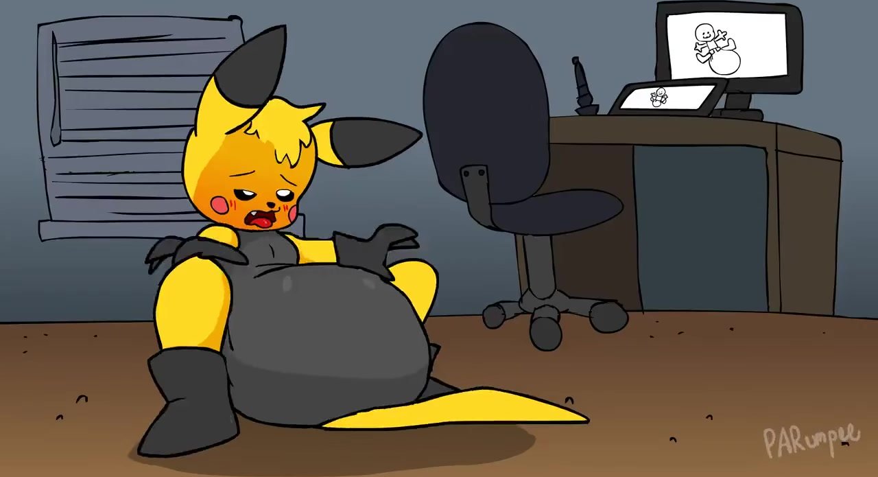 Pikachu fills their rubber diaper