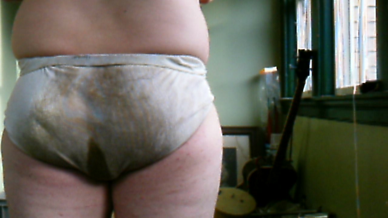 Fresh, big poop in stained briefs.