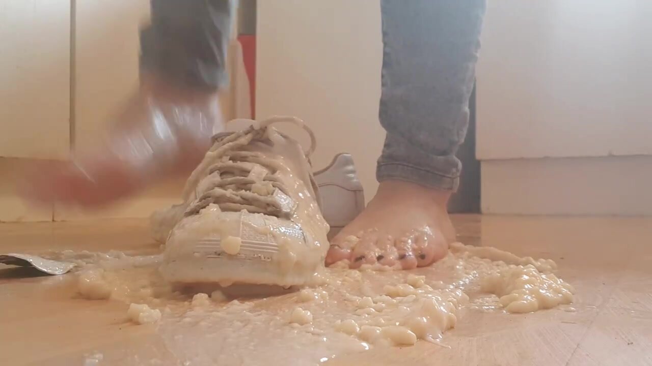 Bitch with sexy feet with messy Adidas Superstars