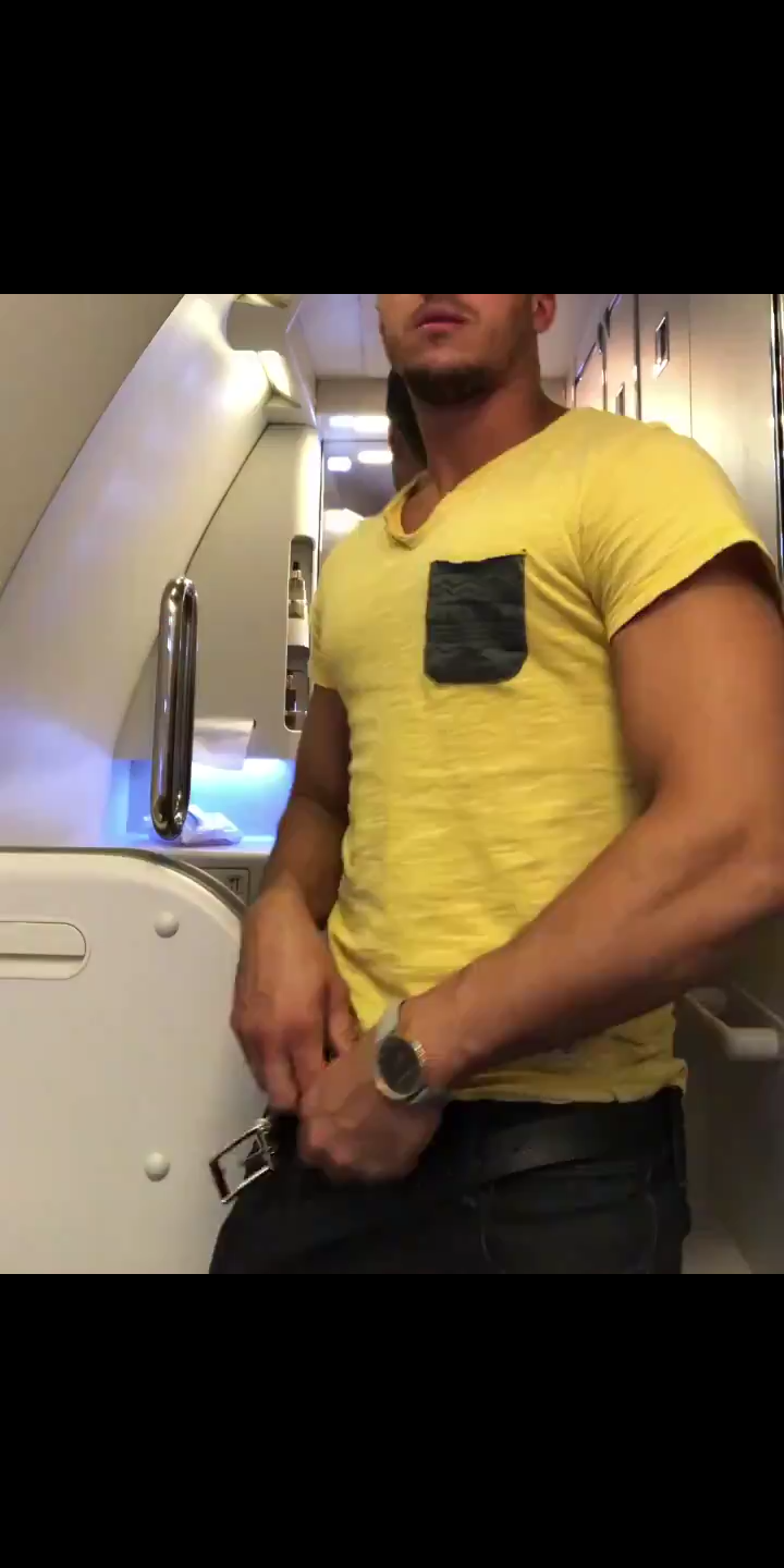 Handsome Man Shows His Big Cock on Plane