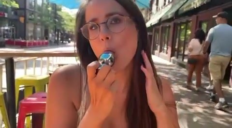Buttplug ass to mouth in public