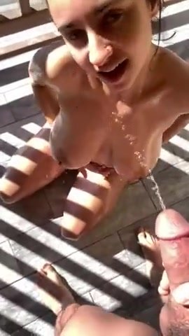 Pissing on my girlfriend outside on the balcony
