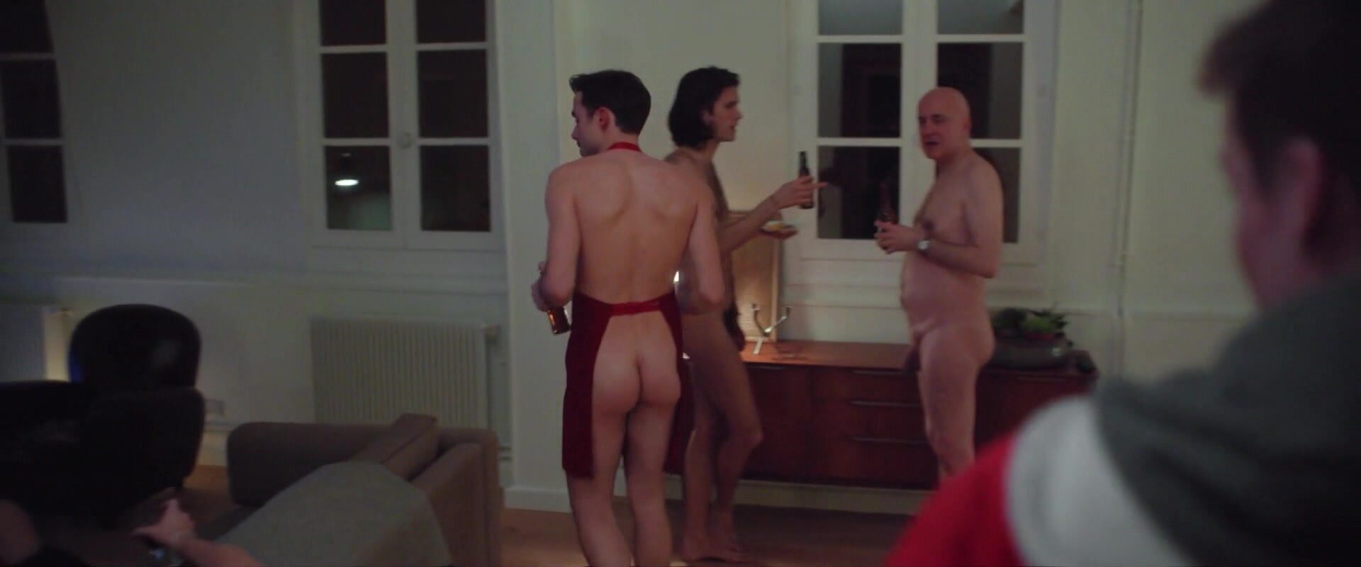 Film scene with nudists at home