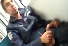Security guard jerks off in the bus