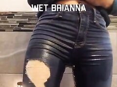 Quick Wetting beautiful girl with cute jeans