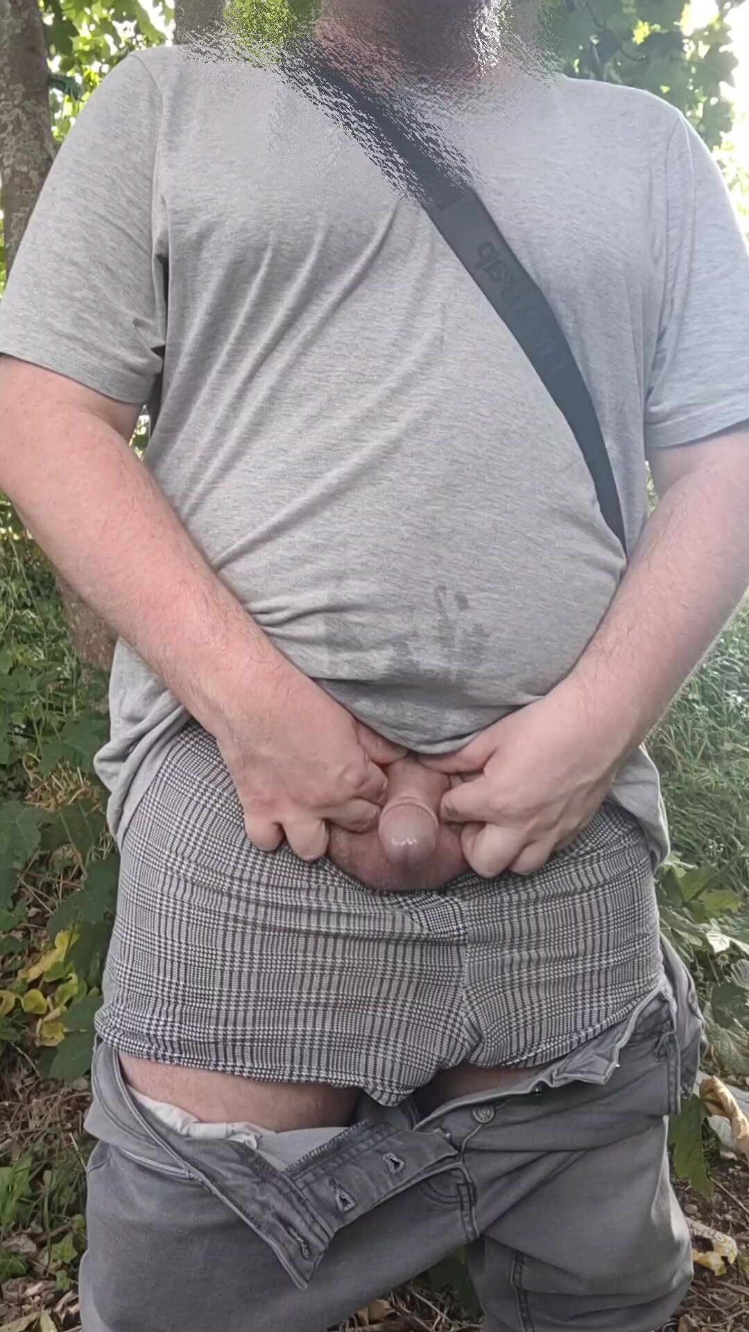 Sweaty Man Pissing in the Woods