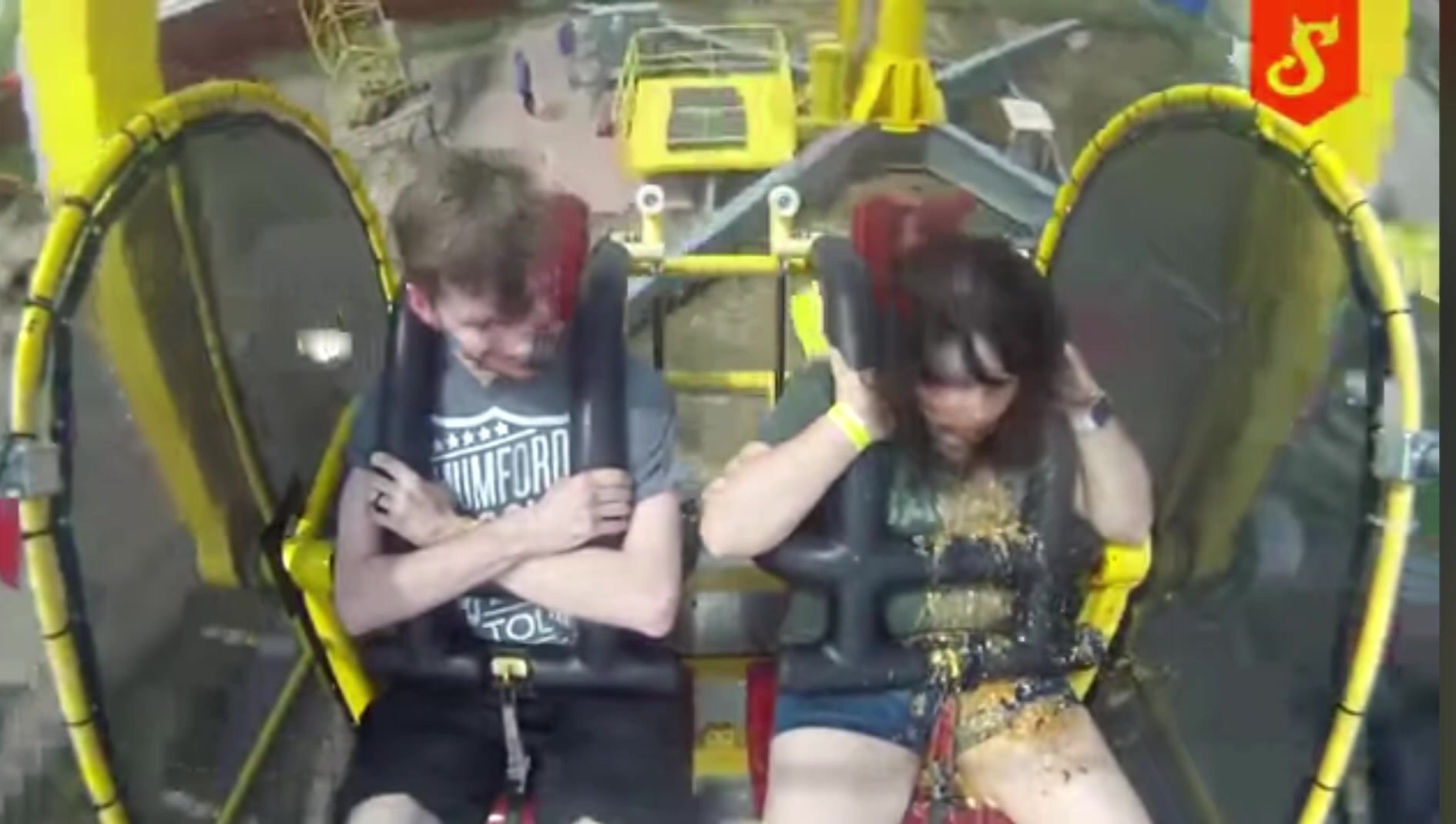 Chubby girl puking on a ride
