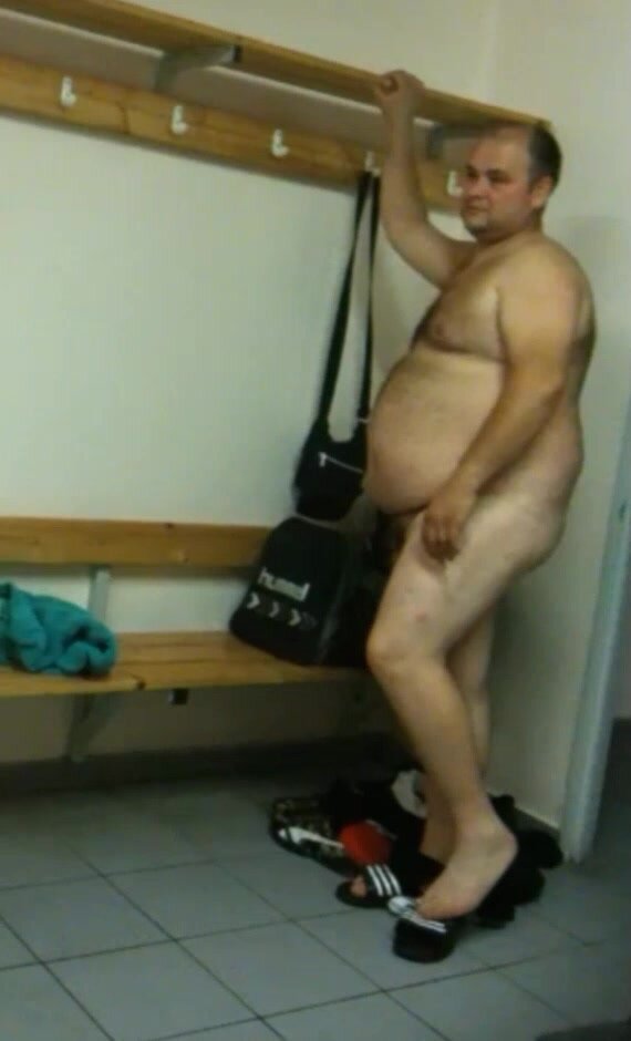 Chubby daddy in locker room