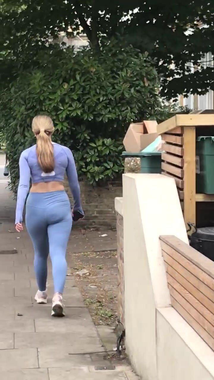 Fit blonde pawg in blue walking in public