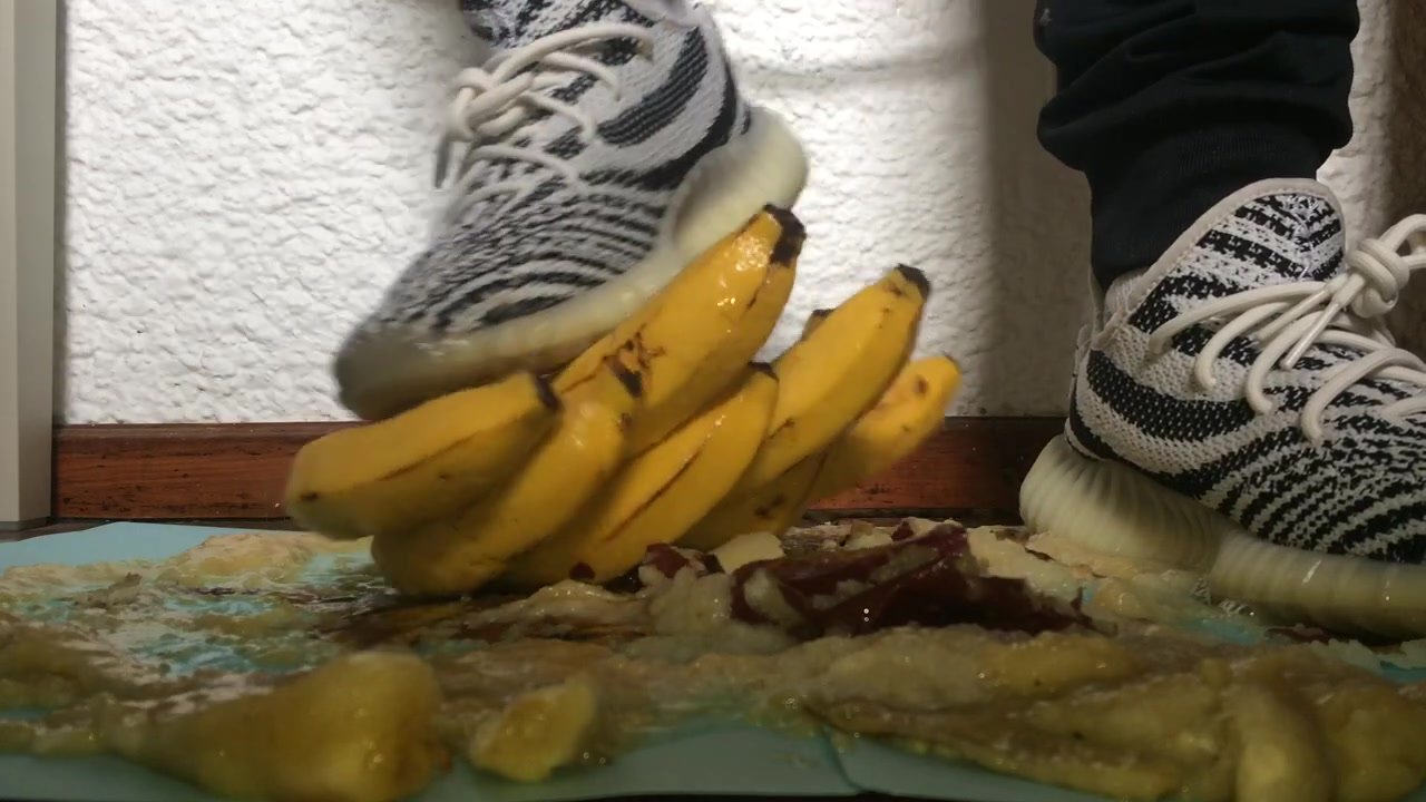 Wasting Food - Stomping Bananas and food with Sneakers