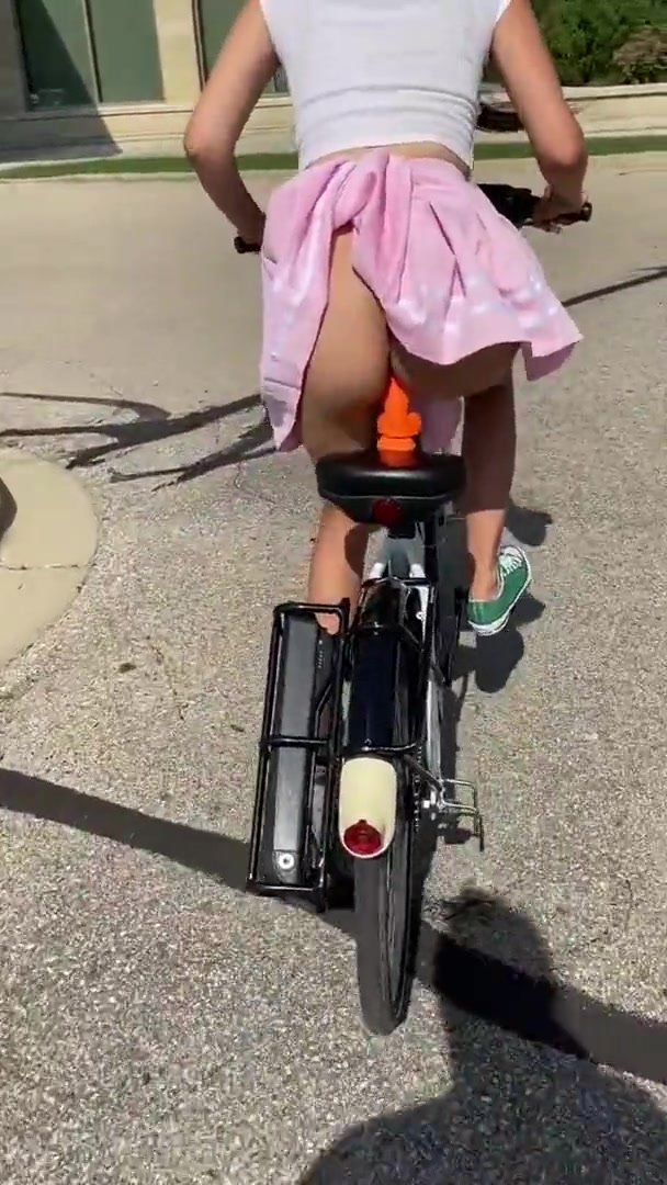 Girl Dildos While Riding Bike