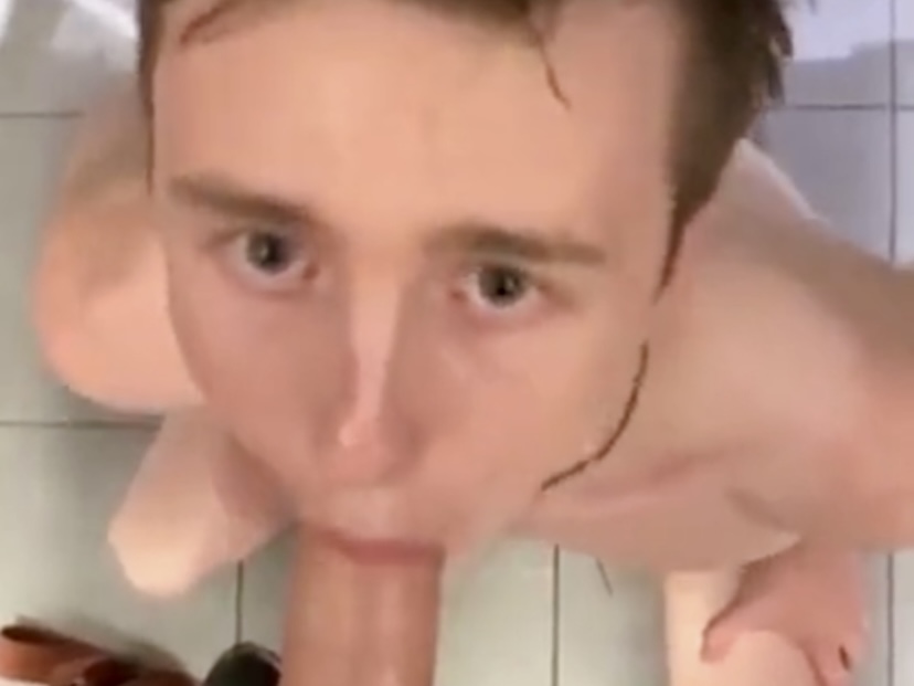 Sucking his daddy’s cock in the public bathroom