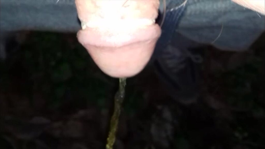 sniffing cheese while pissing in night outdoor POV