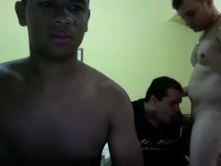 2 brazilian fit guys having fun with fat guy on cam