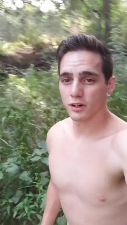 Hard boy naked walk in stream