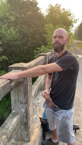 Big Dick Guy Shoots Massive Load off a Bridge