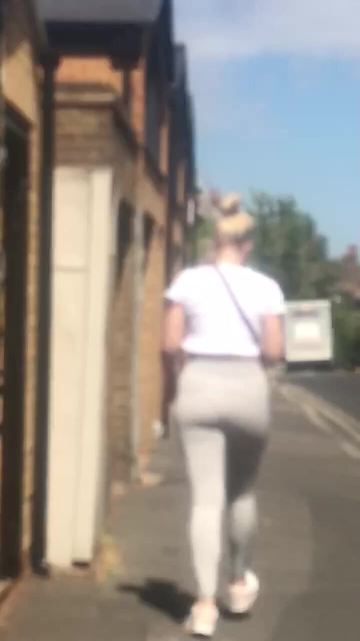 Blonde pawg walking in white leggings