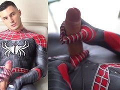 Handsome Guy Jerk Off In Spiderman Outfit