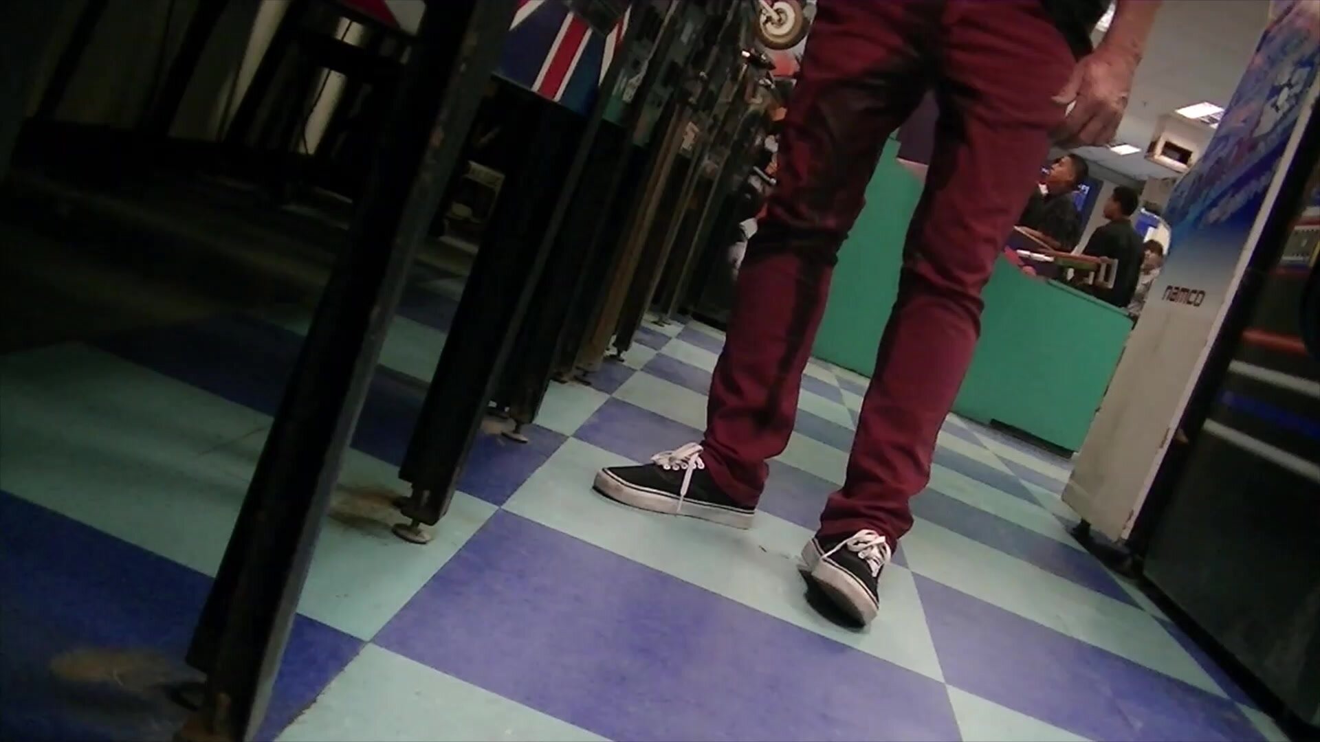 Wet my red skinny pants at the arcade