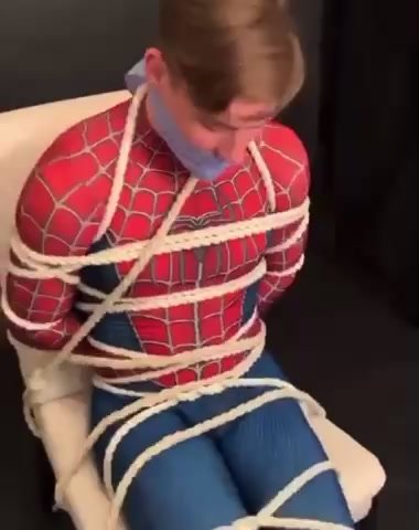 Spider boy bound and gagged