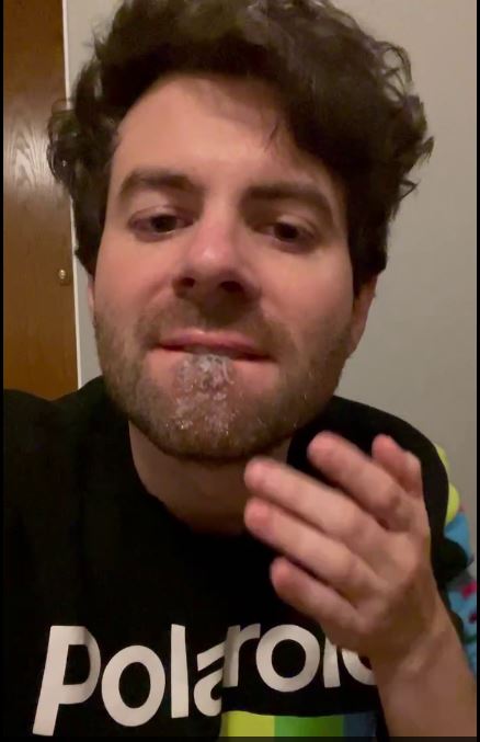 Guy eats his cum but gets stuck on beard