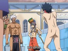 Anime dude realises he's naked a little too late..