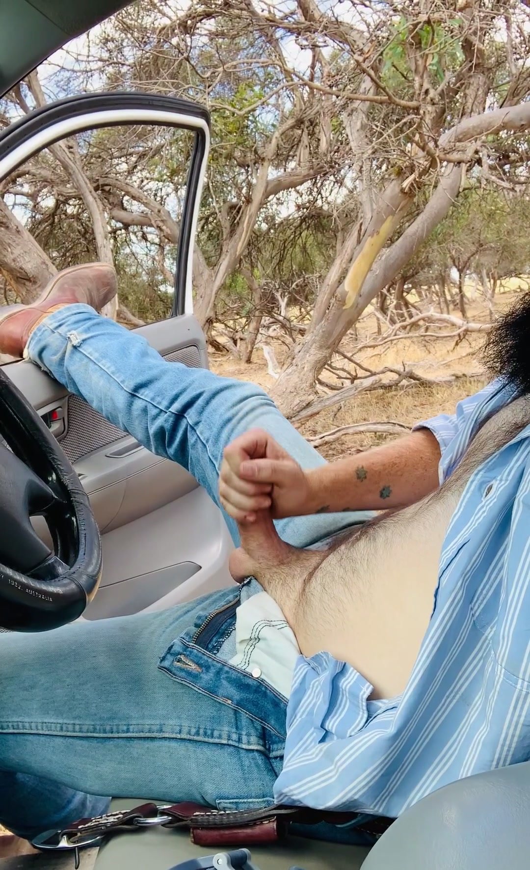 Aussie Cowboy Jerking Off Outback In Truck