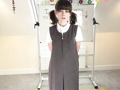 Amateur desperate girl plays and wets for teacher