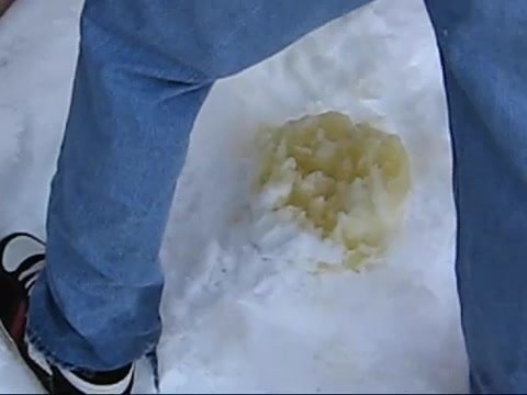 Pissing on snow and eating it