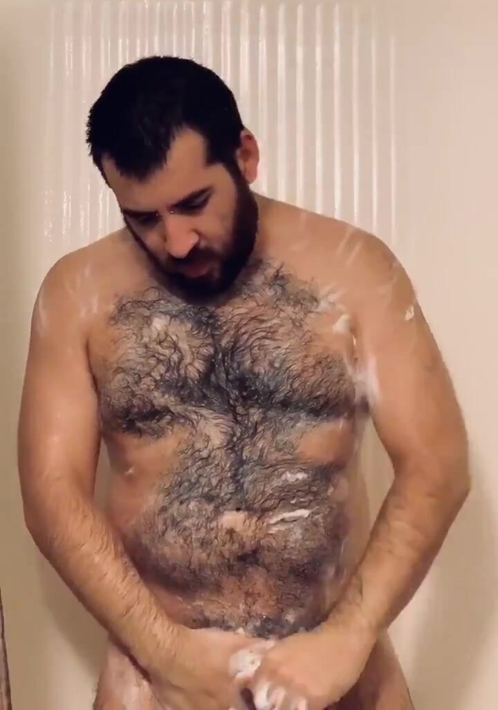 hot bear taking a shower