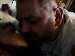 daddy bear tongue kissing and spitting