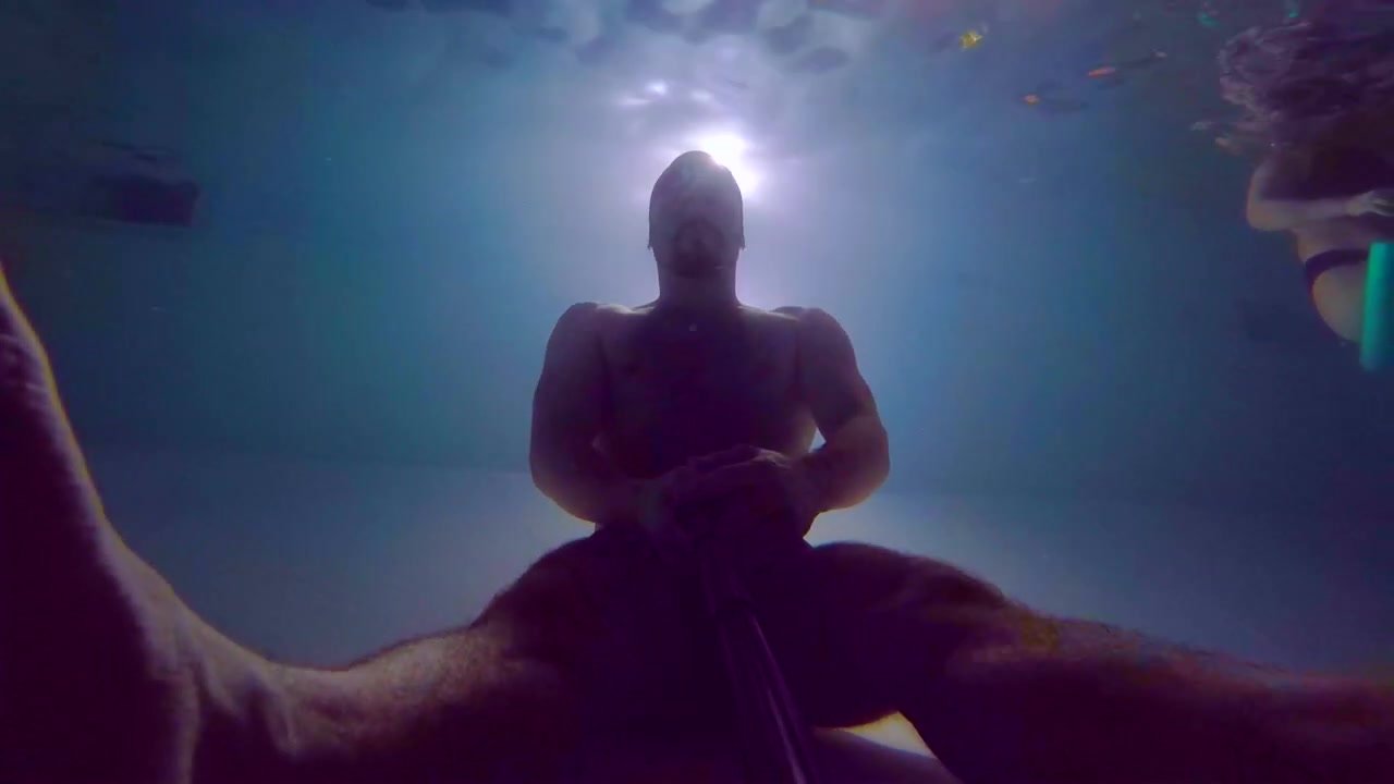Underwater long barefaced static breathold in speedo