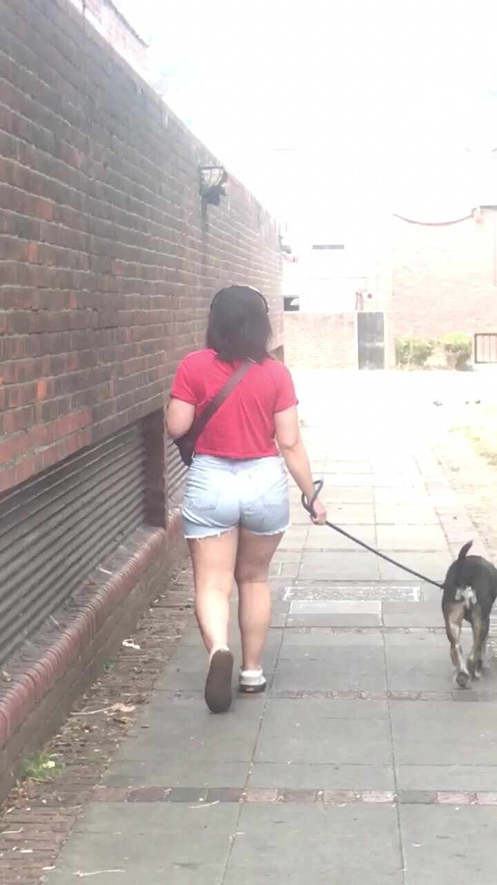 Fat ass Asian walking the dog