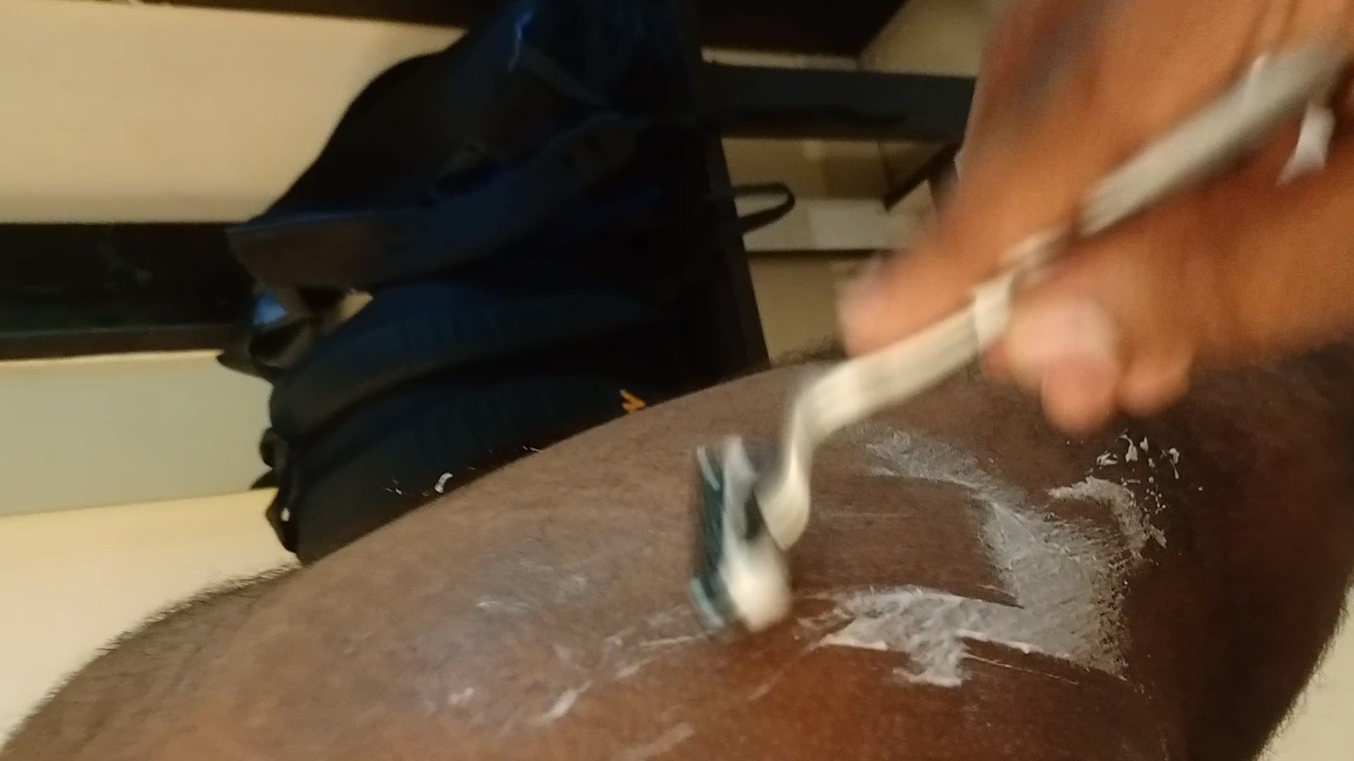 Slave boy's hairy ass shave