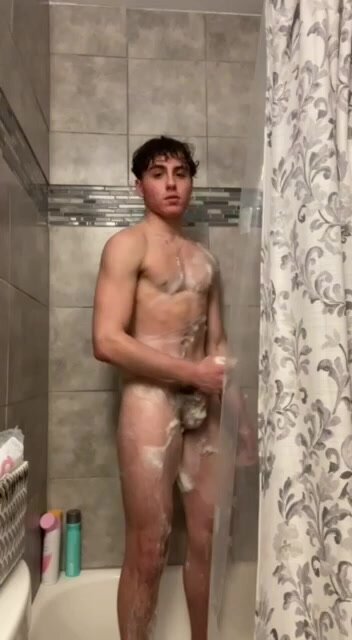 Straight boy under shower