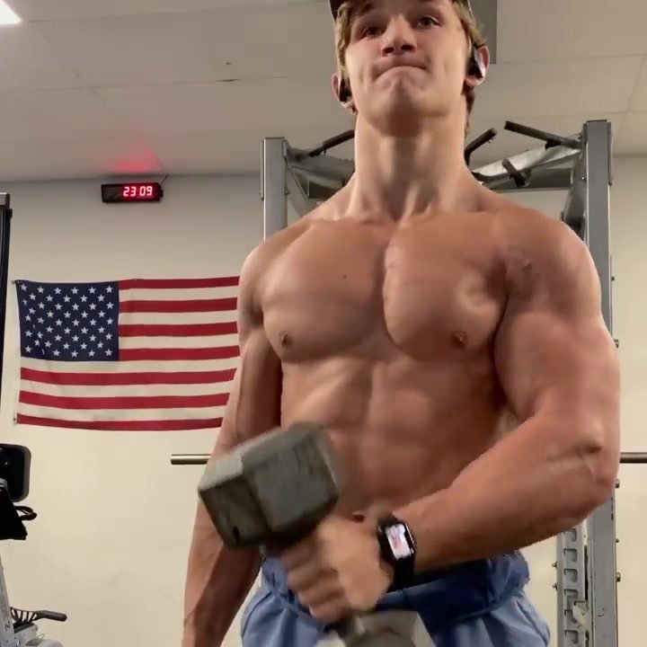 sexy college jock does bicep workout